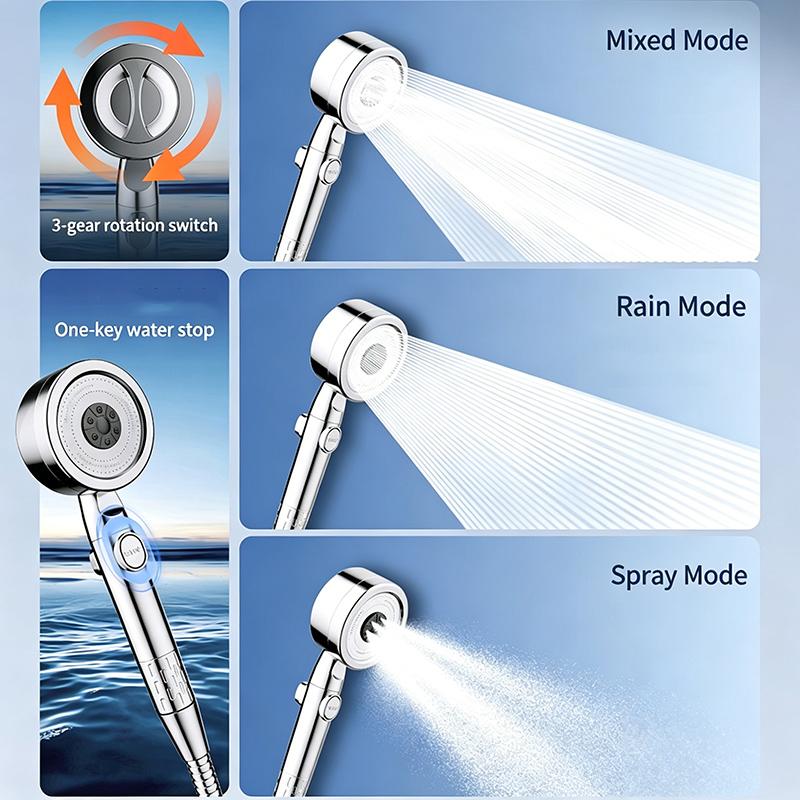 3-Function Turbocharged Shower Head Filter High Pressure Strong Boost Large Flow Bathroom Handheld Shower Head
