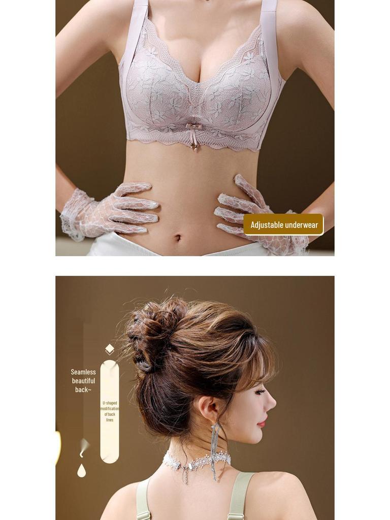 Luxuriöser Damen-Bügelloser Spitzen-BH mit Seitenstütze und Anti-Hänge-Funktion