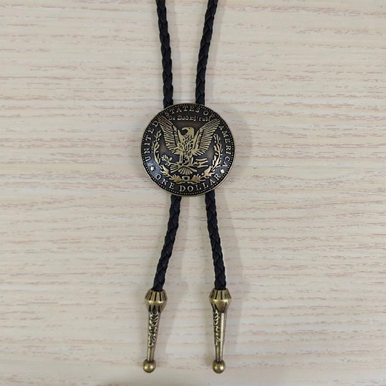 Faux Leather Bolo Tie Necklace with Tribal Elements Devil Eye Pendant Necktie for Western Parties and Everyday Wear