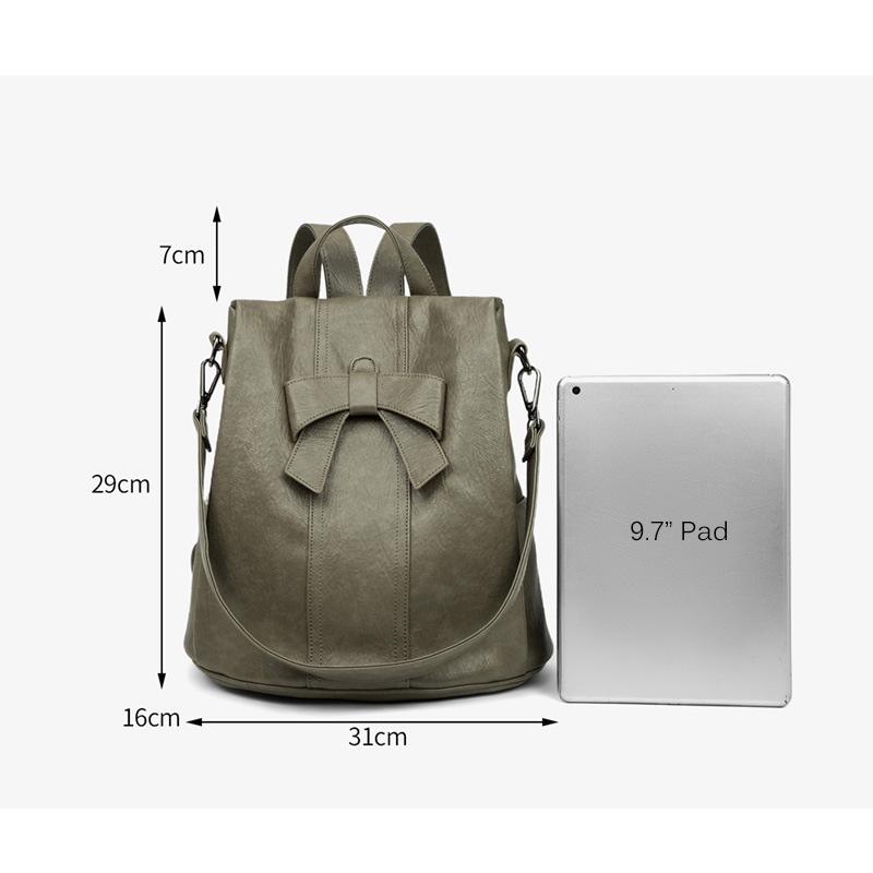 Zaini da Donna alla Moda con Fiocco 2025 Vera Pelle Zaini da Giorno per Signore Antifurto Pelle di Vacchetta Rugosa Borse Scolastiche con Ornamento Orso