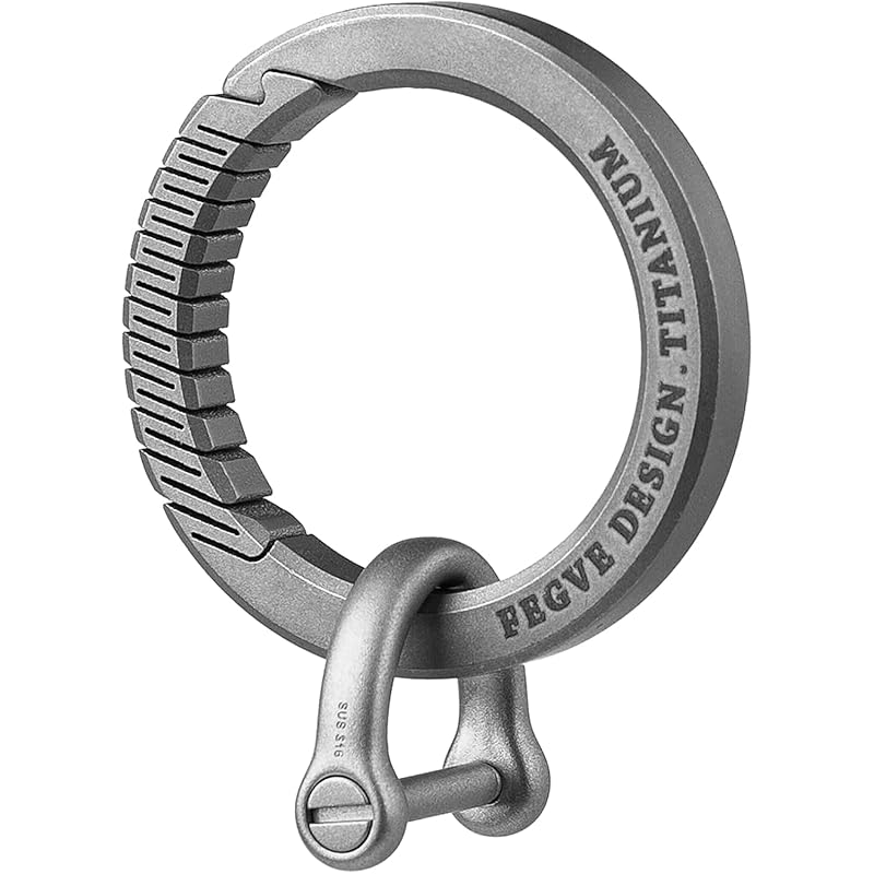 

[TISUR] key ring men s titanium carabiner Osha for key case keychain with key ring (Gray/1 round carabiner + 1 D ring)