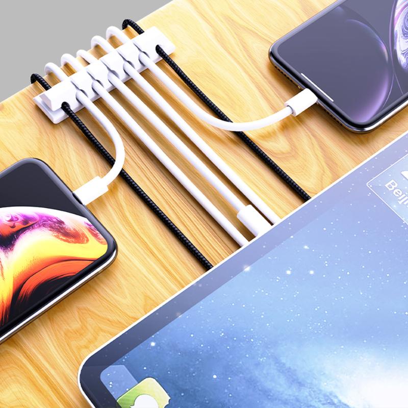 5Pcs Waterproof Silicone Cable Organizer Porous USB Data Cord Winder Holder for Office Travel Car Use