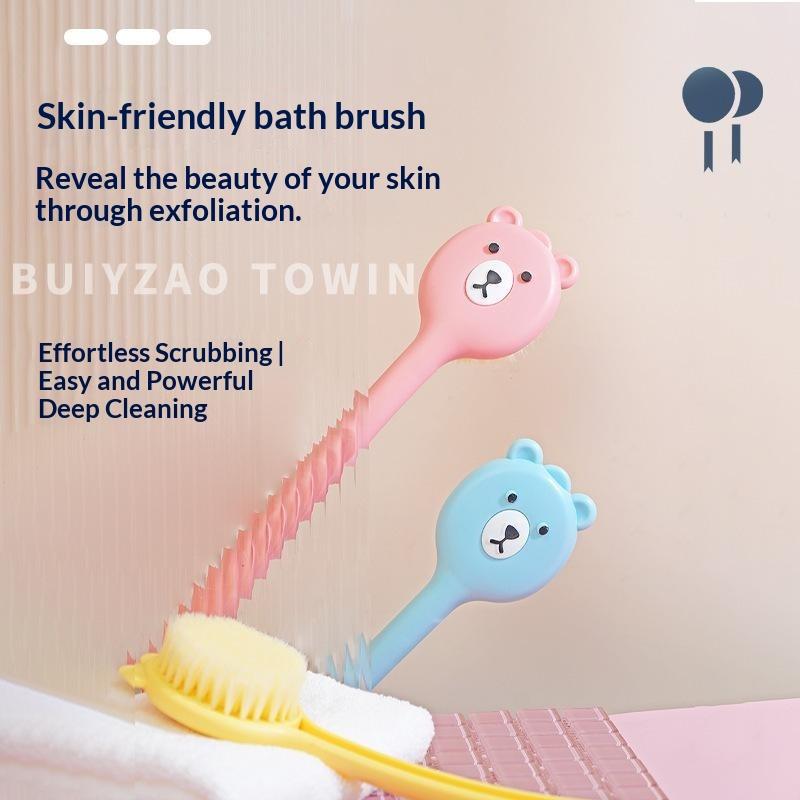 Cute Bear Bath Brush Long Handle Soft Bristle Quick Dry Back Scrubber for Bathroom Shower Exfoliation Use