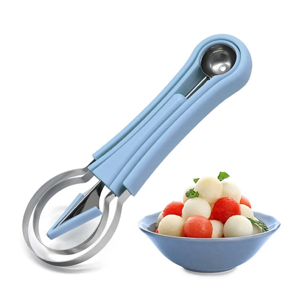 3-in-1 Scavatore di palline di frutta Separatore in acciaio inossidabile Coltello intagliato Strumento per piatto Set multifunzionale in tre pezzi di utensili da cucina Bailer