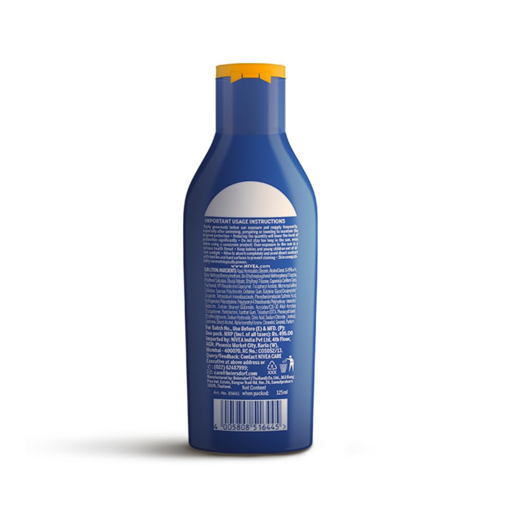 Nivea Sun Protect SPF 50 PA+++ Sunscreen 125ml, UVA-UVB Protection, Vitamin E, Water Resistant, Non-Greasy