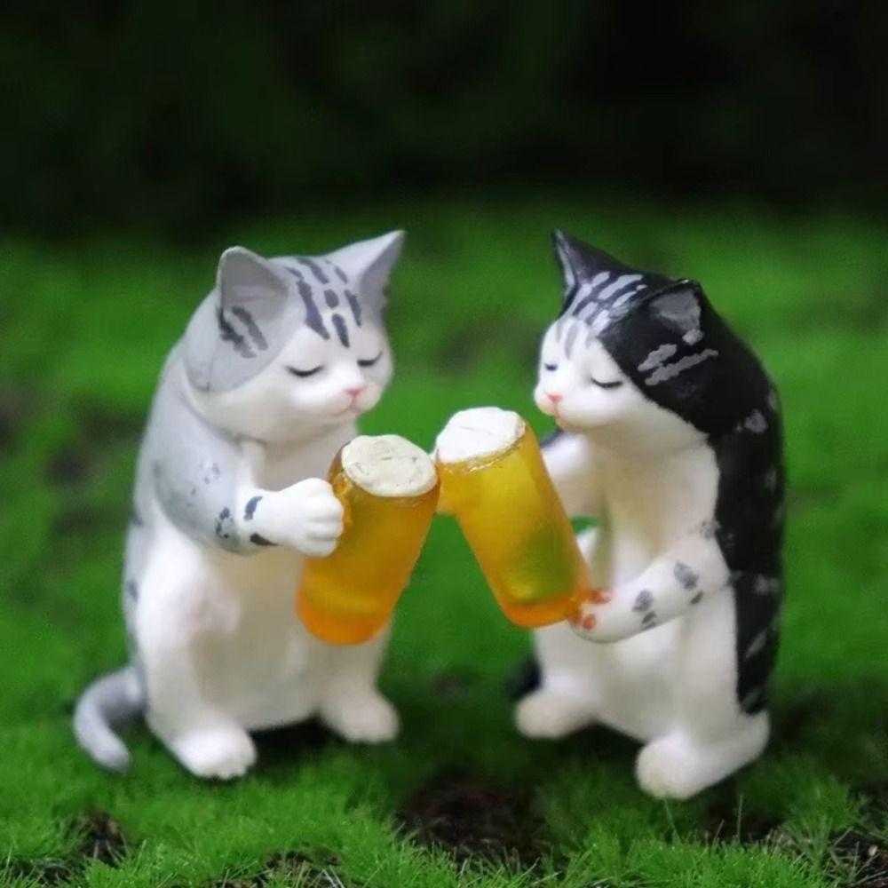 Handicraft Beer Cat Figures Cartoon Cat Statue Toy Funny Cat Center Console Ornaments Home Decor