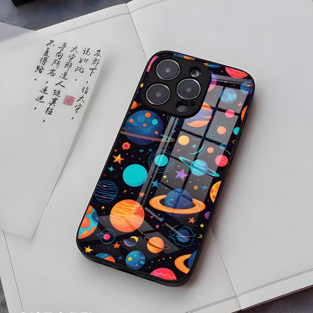

Planets Universe Phone Case For IPhone 17 Air 16 E Pro Max 15 14 13 Mini 12 Pro 11 Max Plus Black Glass Cover iPhone 16 Pro Max