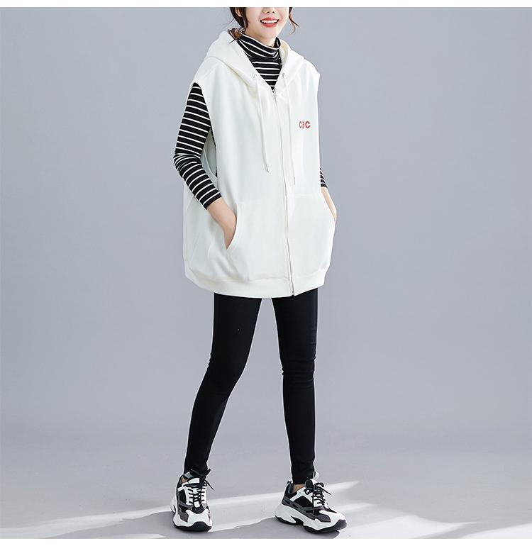 Spring and Autumn Women's Plus-Size Vest Casual Loose Hooded Vest Cardigan Sweatshirt Vest Outerwear