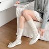 Season Thin Lace Bow Calf Socks Curled Edge Cute Korean Solid Color Girl Style Stacking Socks