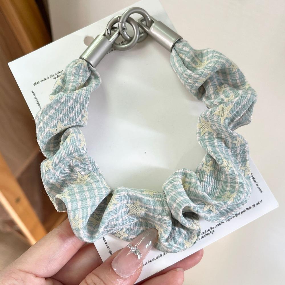 Anti-lost Stretchable Phone Lanyard Plaid Keychain Bag Pendant Scrunchie Phone Wrist Strap Women