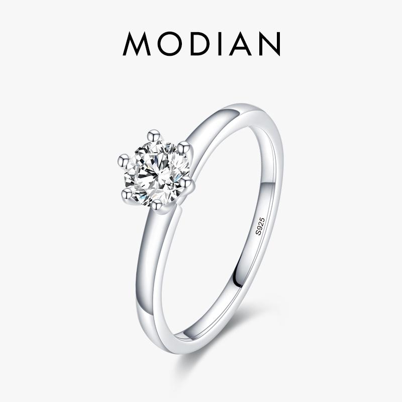 

925 Sterling Silver Classic Simple Round Clear CZ Finger Rings Size 5 6 7 8 9 For Women Wedding Statement Jewelry Gifts 5