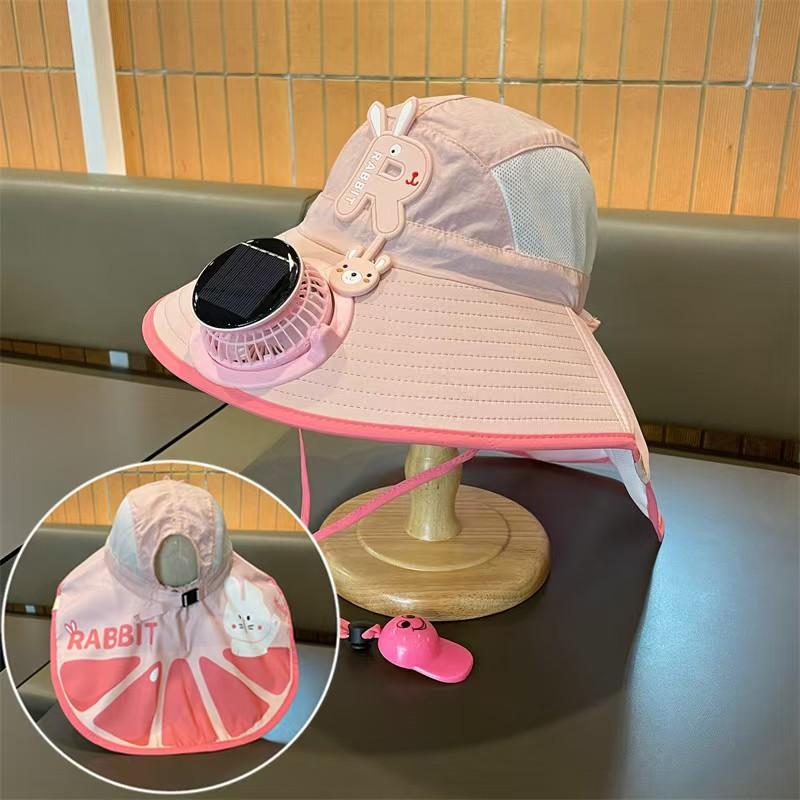 Fan-style children's summer sun hat with large brim, fashionable sun protection hat with shawl for girls, beach outdoor hat for boys