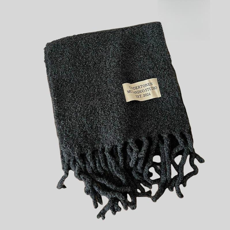 Neuer einfarbiger Premium-Wollschal für Damen, Herbst und Winter, vielseitig, verdickt, Plüsch, warm, Premium-Schal