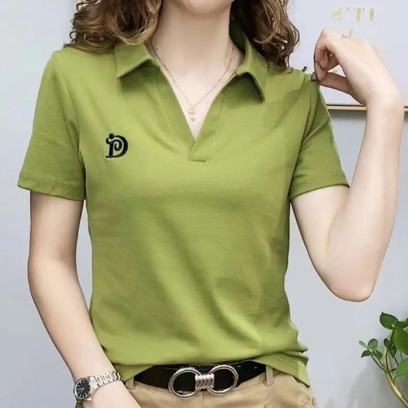 

Women s Polo Shirt V-neck Short-sleeved T-shirt Women s Summer New Age-reducing Casual Top M чорний