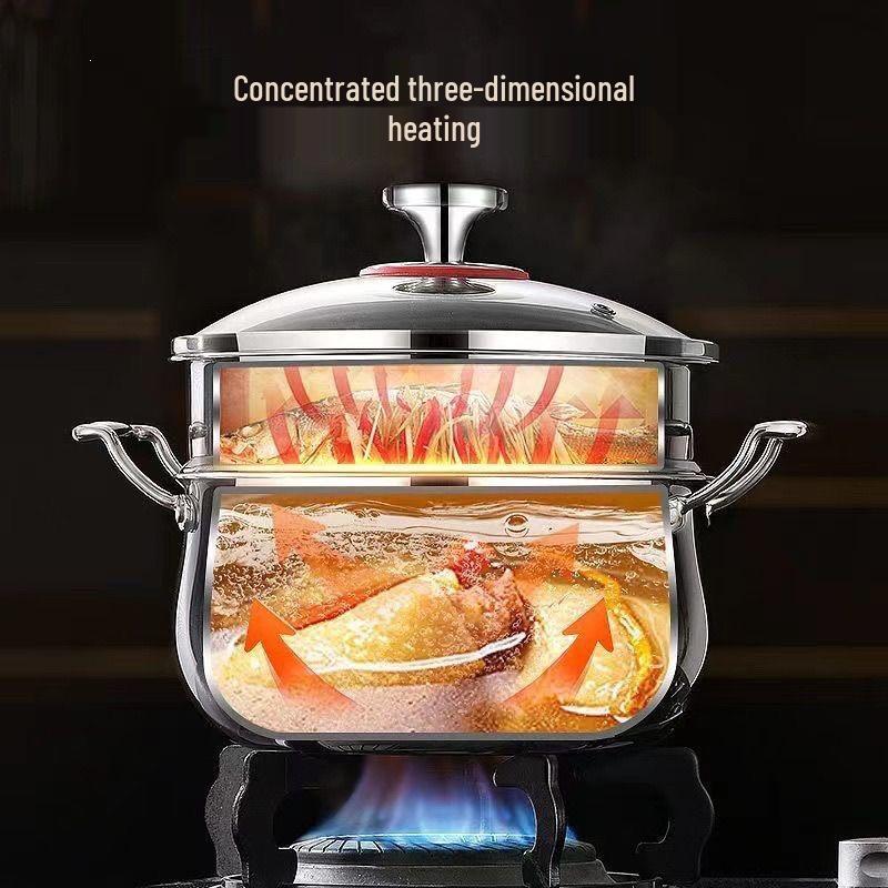 316 Stainless Steel Non-Coating Double-Layer Soup and Noodle Pot, High Temperature Resistant, Integrated Mold Steaming and Cooking Stockpot.