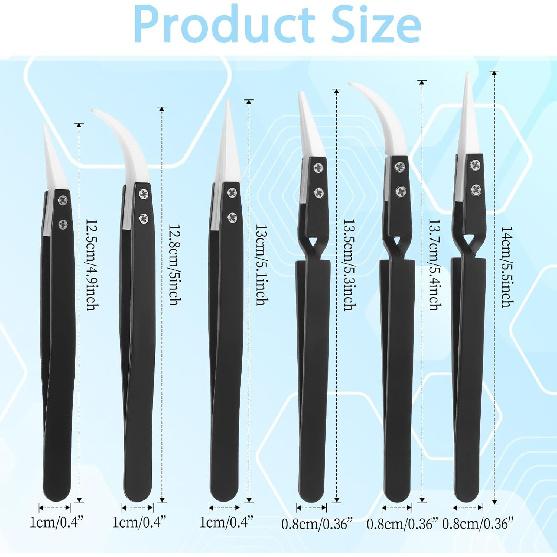 6 Pcs Precision Reverse Ceramic Tweezers Non-Conductive Solder Tweezer Anti-M