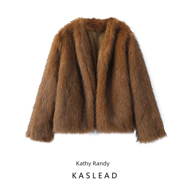 Kaslead New Arrival Women's Clothing Fashion Style Stylish Simple and Versatile Elegant Imitation Fur Cardigan Outwear