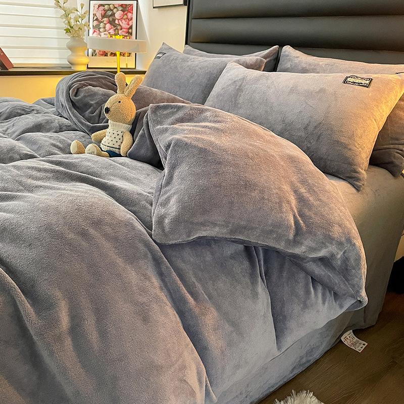 

Thickened Milk Fleece Four-Piece Set, Coral Fleece Bed Sheet Double-Sided Fleece Quilt Cover, Flannel Bed Three-Piece Set 1.2m 3pc светло-серый