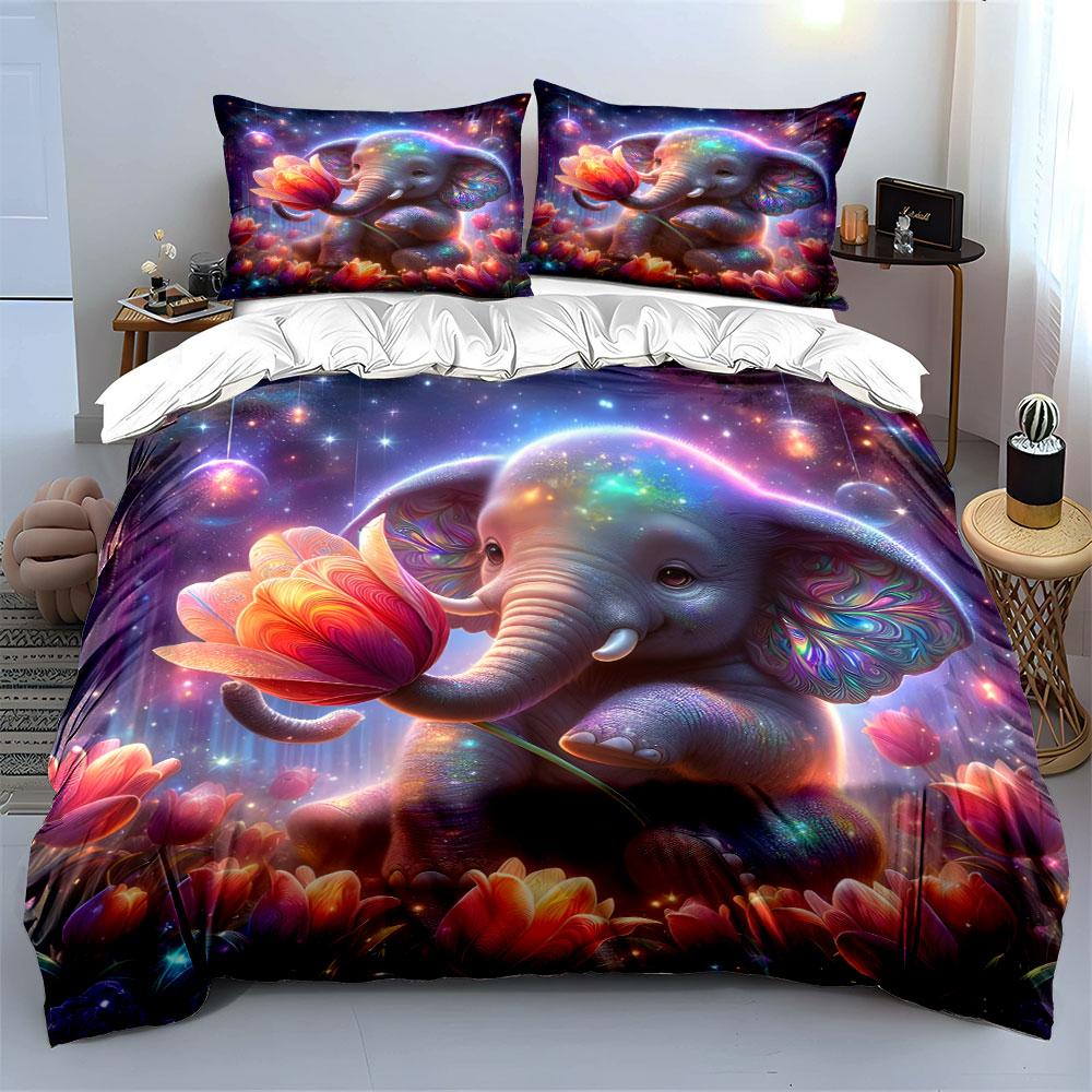 Fantasy Elephant Floral Decor Set Exquisite Three-Piece Bedding Set Gift For Kids And Adults