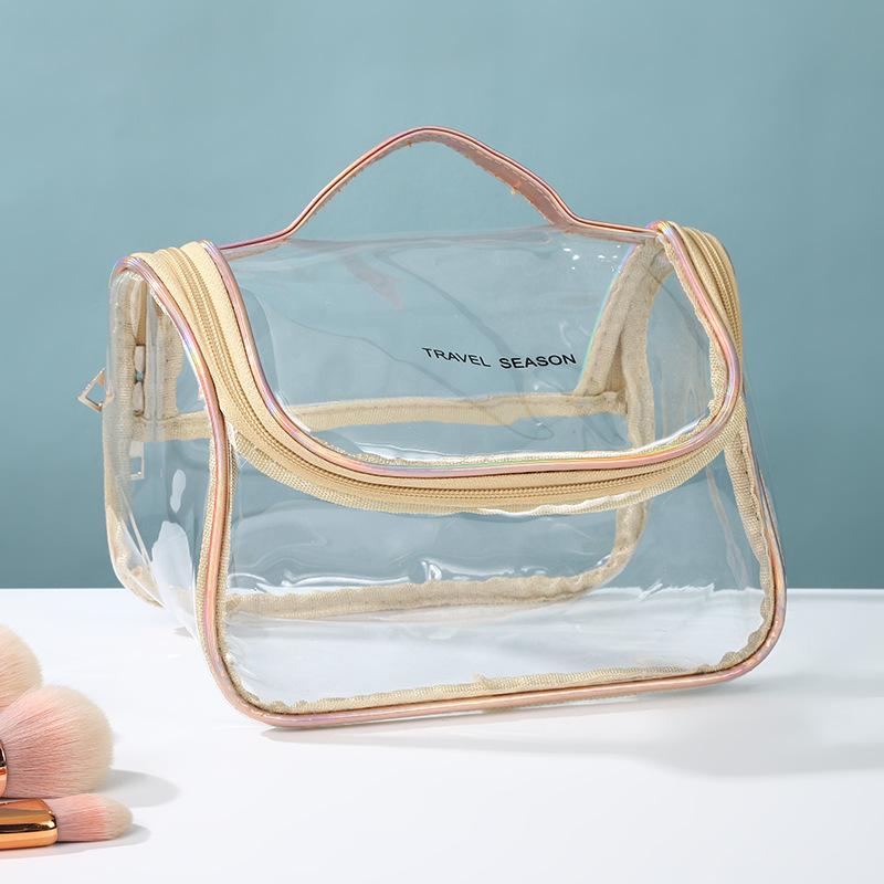Trendy Laser Transparent Makeup Bag Portable Minimalist Handbag Travel Cosmetic Pouch Waterproof PVC Clear Toiletry Bags