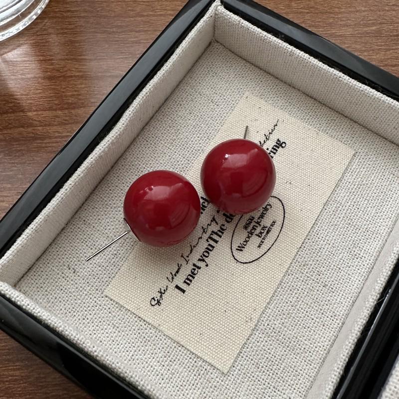 Kolczyki z czerwonymi koralikami ze srebra próby S925, prosty styl w stylu narodowym, biżuteria na uszy na Nowy Rok i Boże Narodzenie.