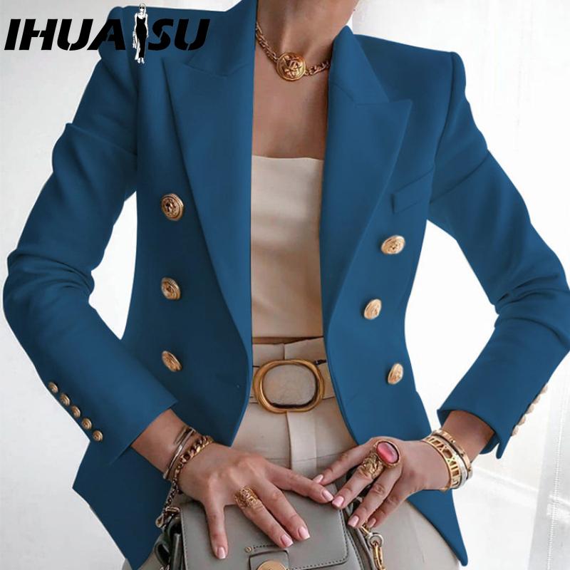 IHUASU Women's Vintage Casual Lattice Print Autumn Winter Long Sleeve POLO Neck Jackets & Coats