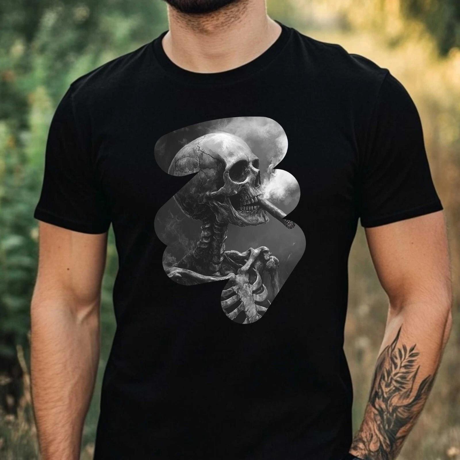 T-Shirt Herren Skelett Raucht Motiv Baumwolle Größe XS bis 5XL XXXL