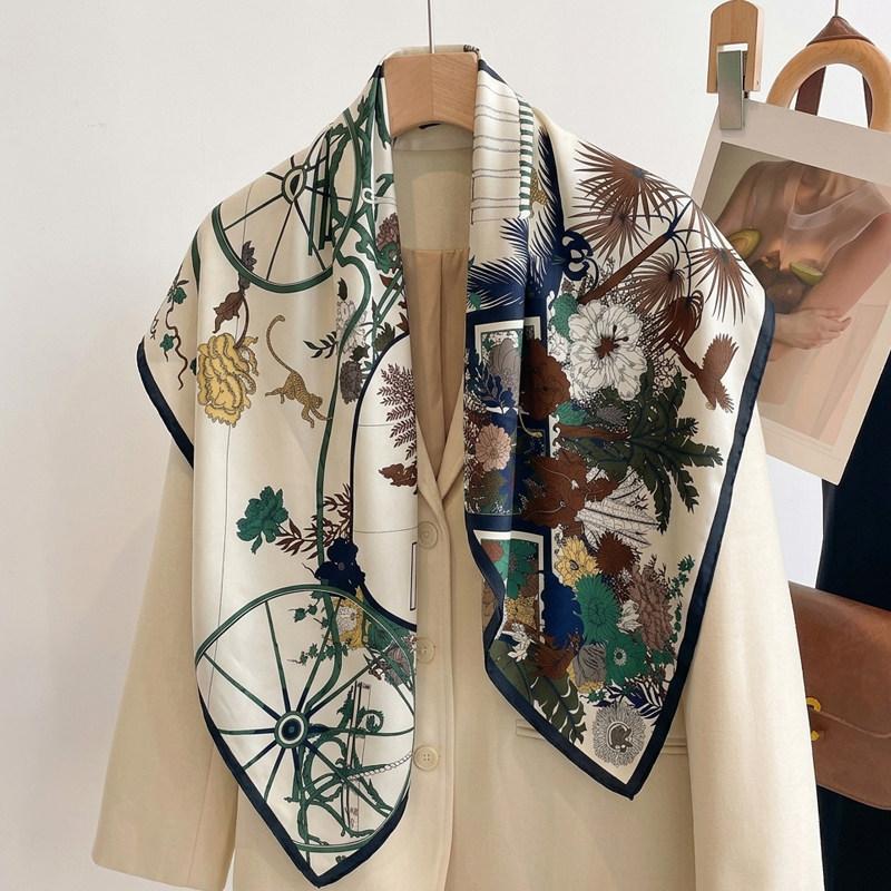 Elegant Chinese style blue magnolia silk large square scarf shawl silk scarf female gift mother mother mother-in-law elders