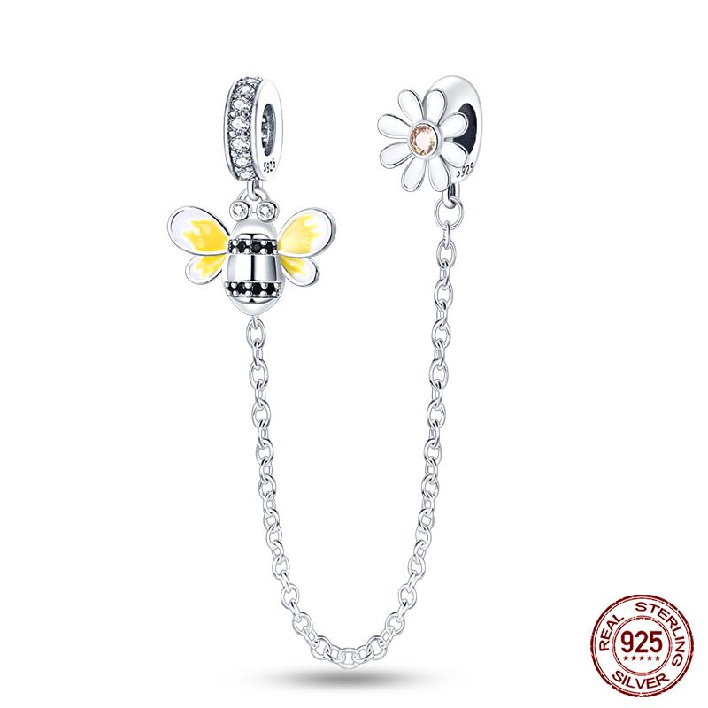Real 925 Silver Stars & Moon Sunflower Safety Chains Spacer Beads Charms Fit Qikaola 925 Bracelets DIY Jewelry