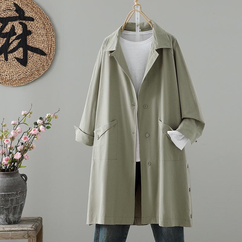 Spring 2026 British Style Women s Lightweight Mid-length Cotton Windbreaker with Lapel and Side Slits M