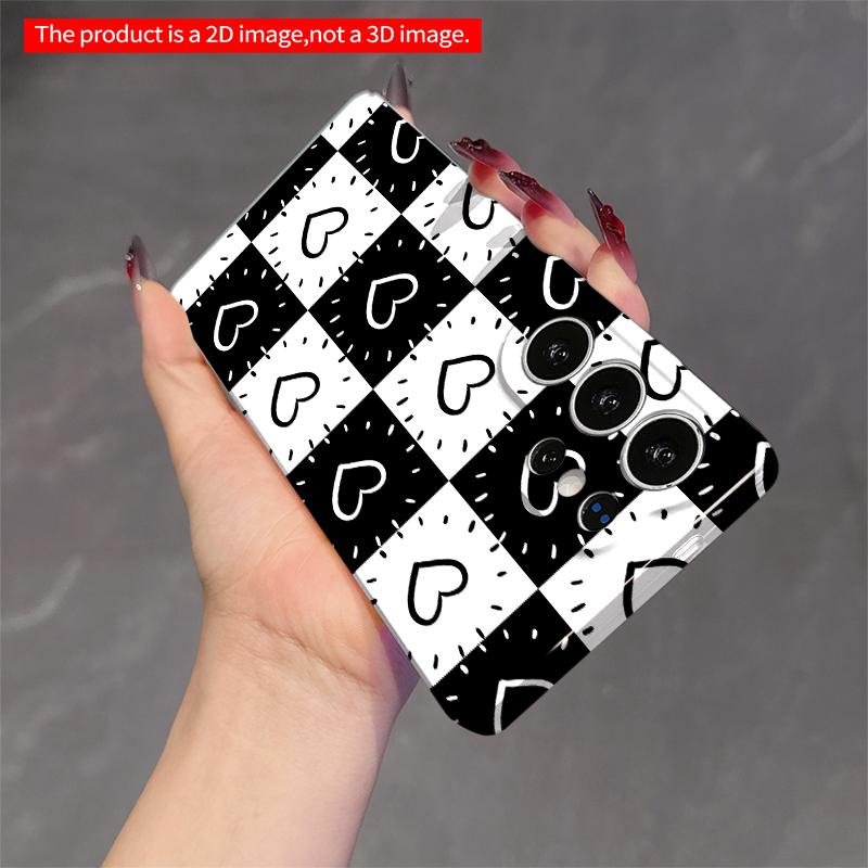 2DFlat Samsung phone case Black and White Heart Checkered Pattern Phone Case Applicable to Galaxy S22 S23 S24 S25ULTRA S26 A12 A13 A14 A15 A16
