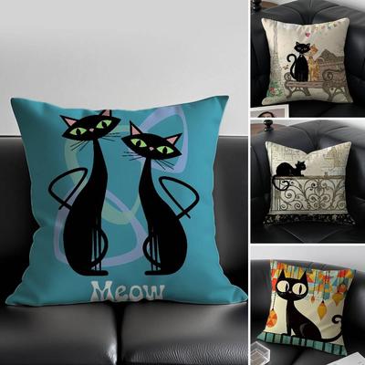 Dessin animé petit chat noir mignon Housse d'oreiller Anti-acarien Fermeture éclair invisible Canapé Lit
