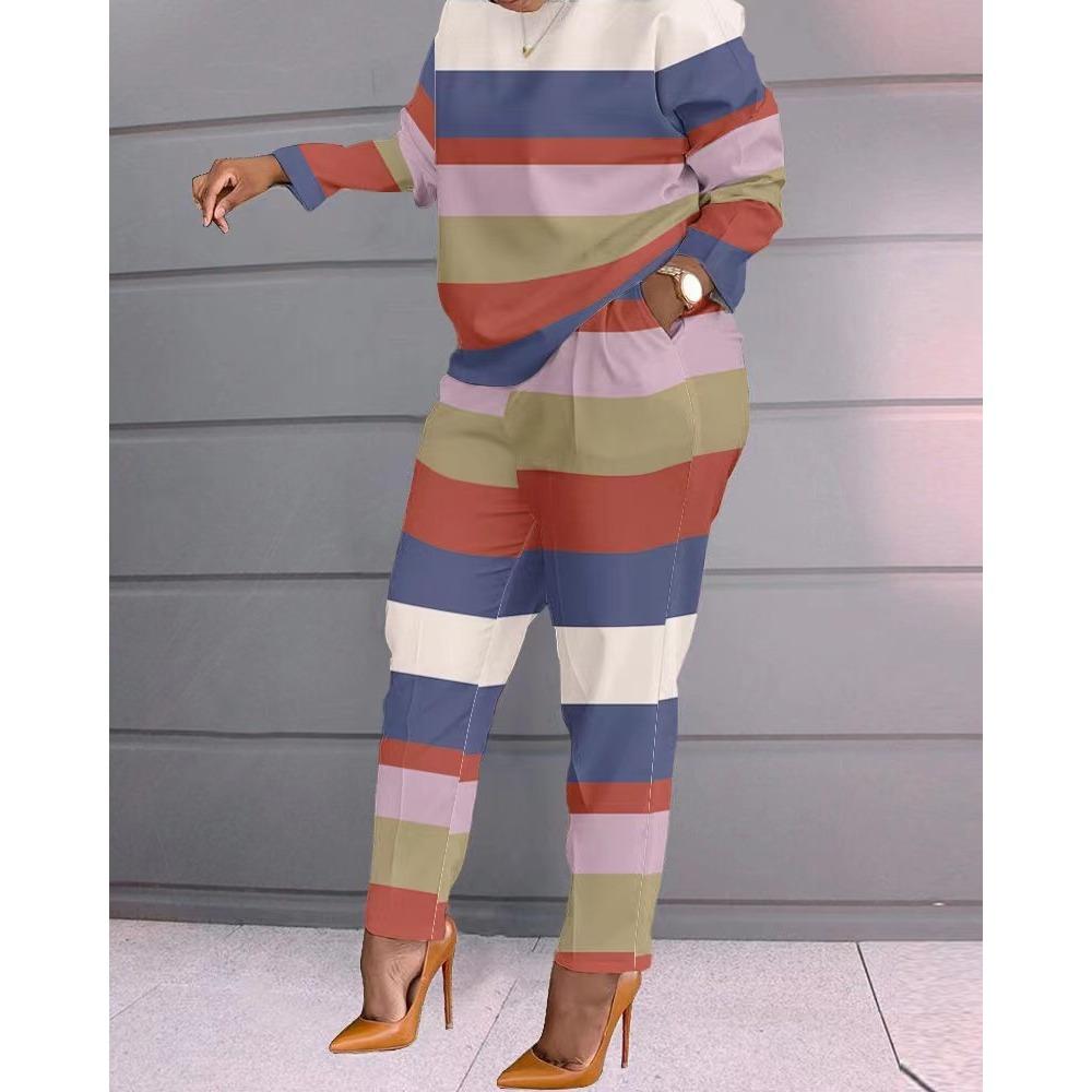 JPNTKY Fashion Autumn and Winter Women's Casual and Comfortable Printed Long-sleeved and Long-pants Set