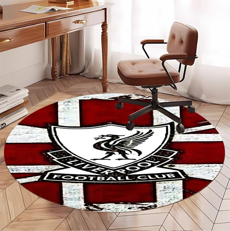 Alfombra Redonda con Patrón del Liverpool F.C., Felpudo para Interiores/Exteriores, para Picnic, Sala de Juegos, Dormitorio, Oficina, Sala de Estar, Alfombra Decorativa para el Hogar, Regalo de Cumpleaños
