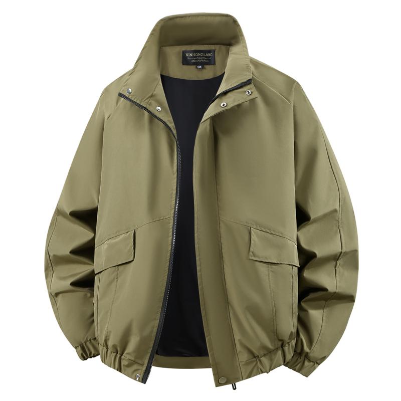 Men Plus Size Stand Collar Jacket Loose Casual Zip Up Outerwear Big Pockets Windproof Coat For Big Men