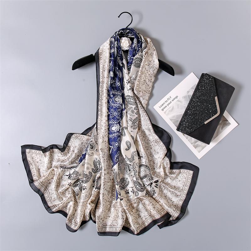 Women Silk Lady Summer Beach Scarf Luxury Design Print Shawl Scarves Fashion Smooth Foulard Female Hijab
