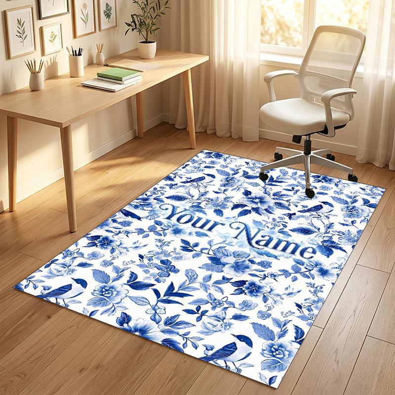 Floral Garden Theme Crystal Velvet Rug Personalized Custom Name Text Soft Floor Mat Home Decor