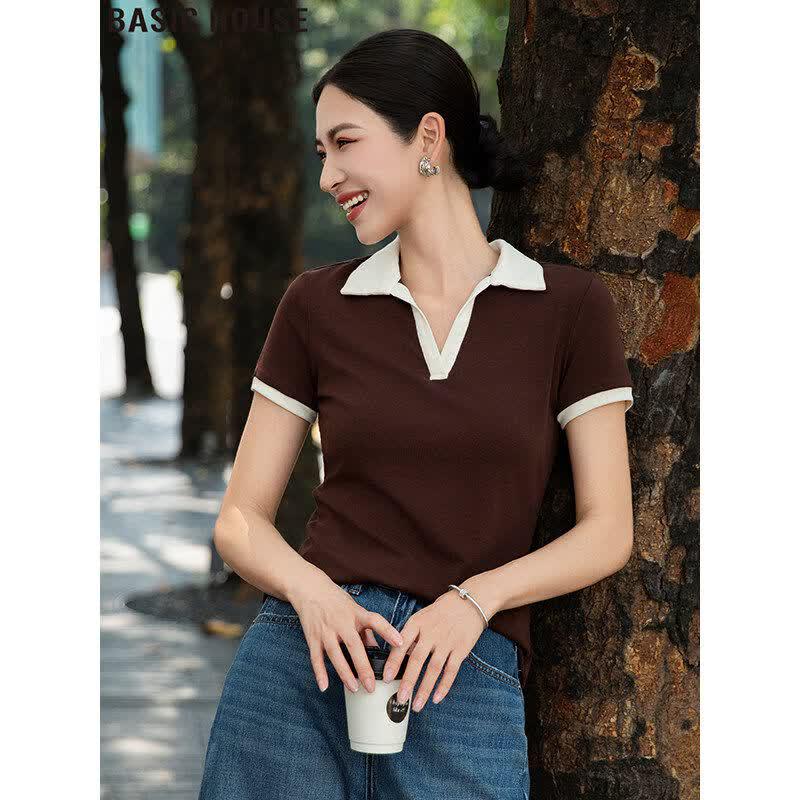 Basic House Color-block Retro Short-sleeved Polo T-shirt 2XL