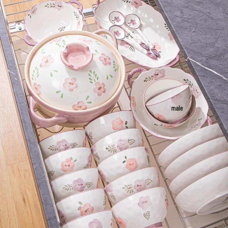 Amos Underglaze Ceramic Purple Daylily Dinner Plates, 8-inch Set of 2