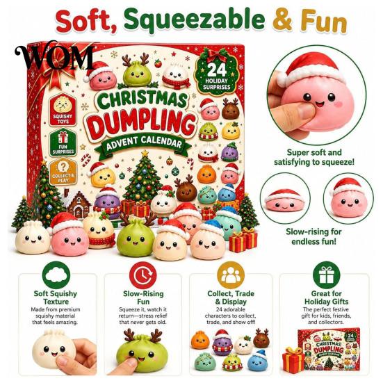 Reusable Christmas Decoration for Home Advent Calendar with 24Pcs Squeeze Dumplings, Soft Sensory Fidget Party Favors Stocking Stuffers Toys