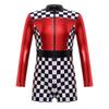 Girls Race Car Racer Costume Long Sleeve Checkerboard Print Back Zipper Short Jumpsuit Cosplay Costume