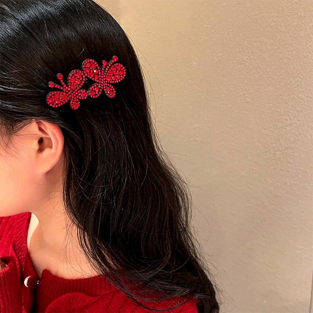 

Cloud New Year Hair Clip Flower Red Rhinestone Hairpin Cute New Year