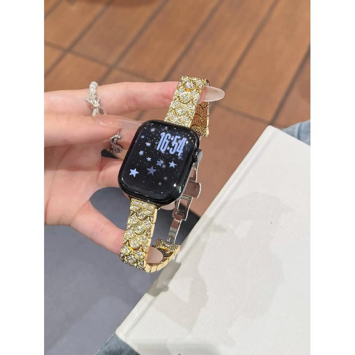 

New bling metal Strap For Apple Watch band women 40mm 41mm 38mm 42mm 44mm 45mm 46mm starp 38mm40mm41mm золотой
