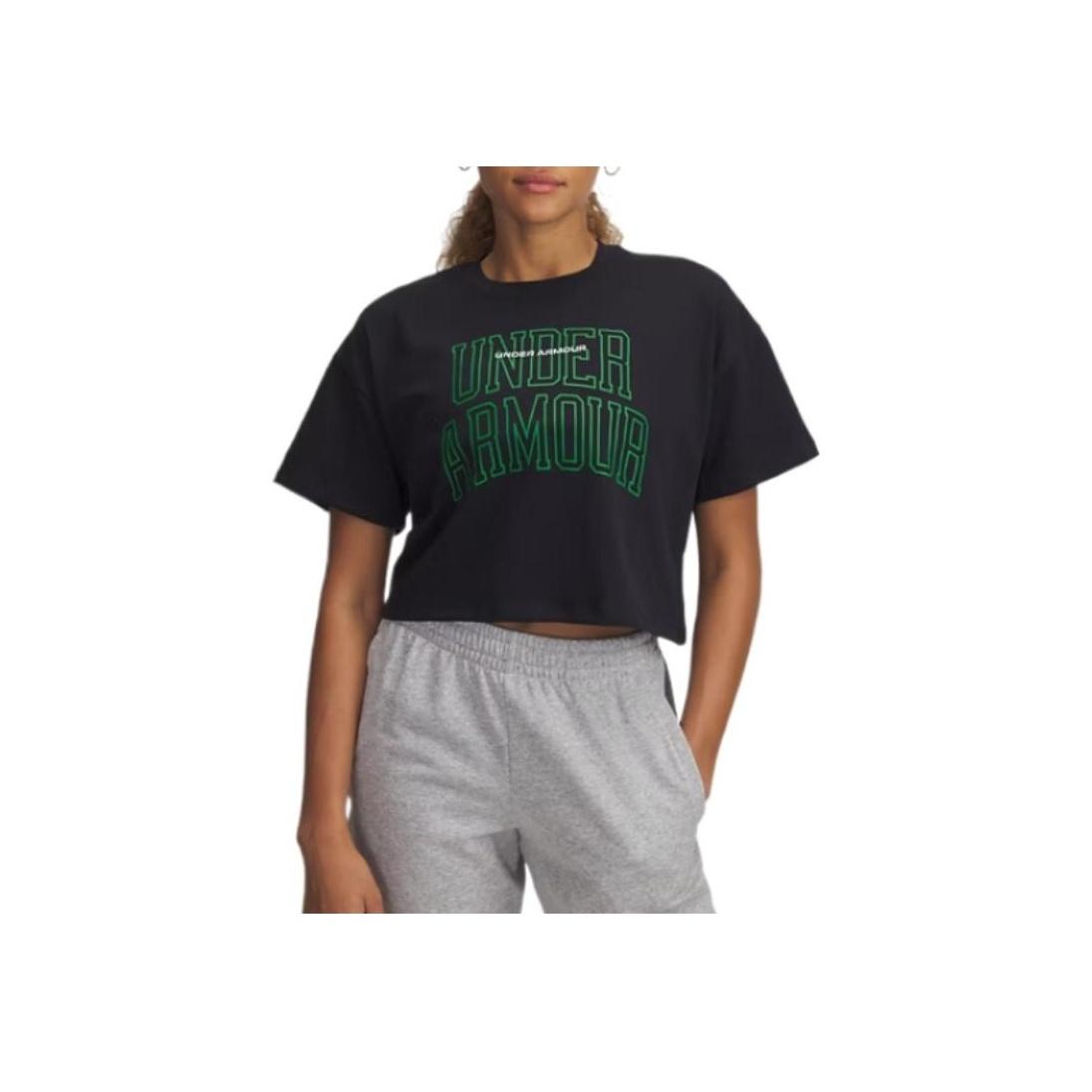 

Under Armour Varsity Mix Тяжелая Удобная Классическая Модная Универсальная Футболка с коротким рукавом и спущенным плечом Женские топы Черный 1389156-002 XL