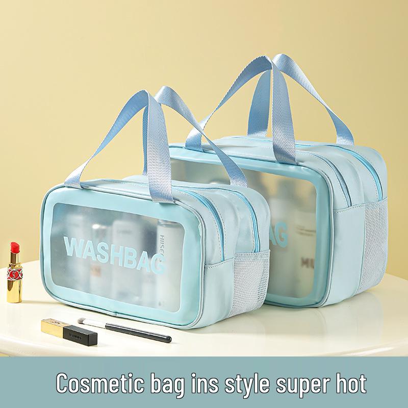 Women's Waterproof Large-Capacity Travel Makeup Bag with Wet/Dry Separation and Transparent Swim Compartment