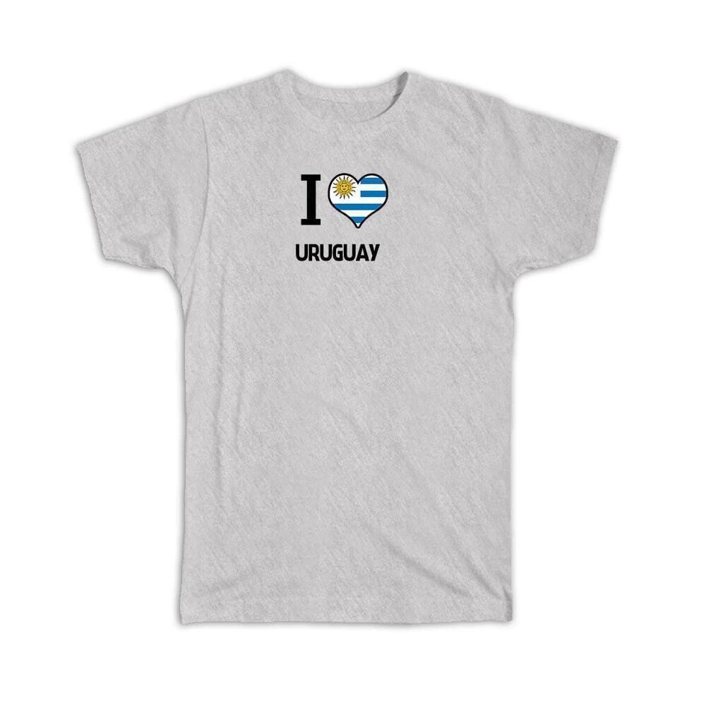 Gift T-Shirt : I Love Uruguay Flag Heart Country Crest Uruguayan Expat XL