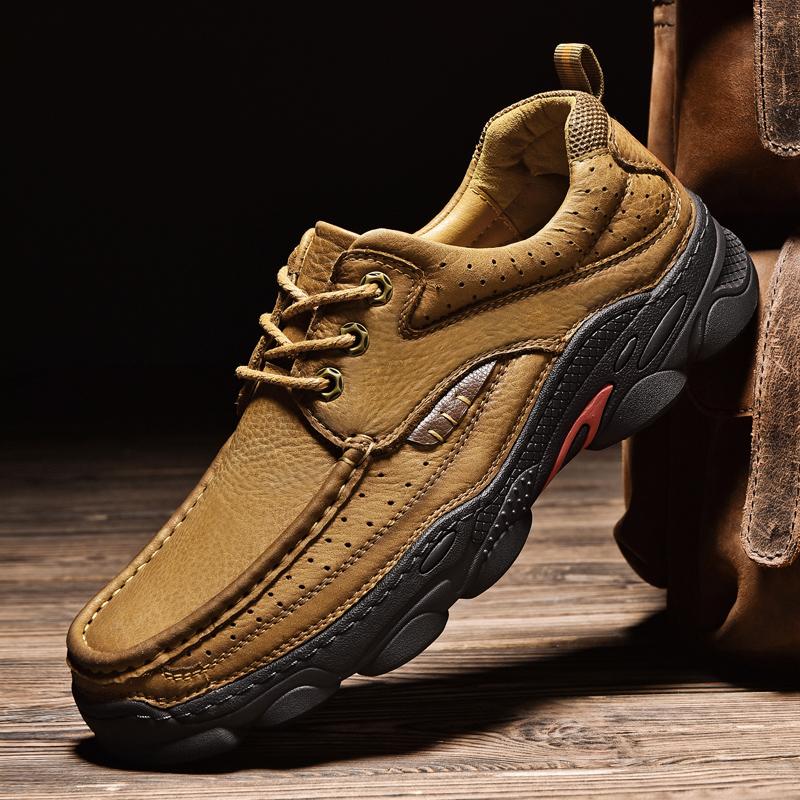 Breathable Leather Casual Men Shoes Newest Luxury Slip On Hiking Shoes Leisure Walk Loafers Men Moccasins Fashion Platform Shoes