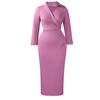 Plus Size Women Sexy Slim Fit V Neck Solid Color Bodycon Pencil Midi Dress