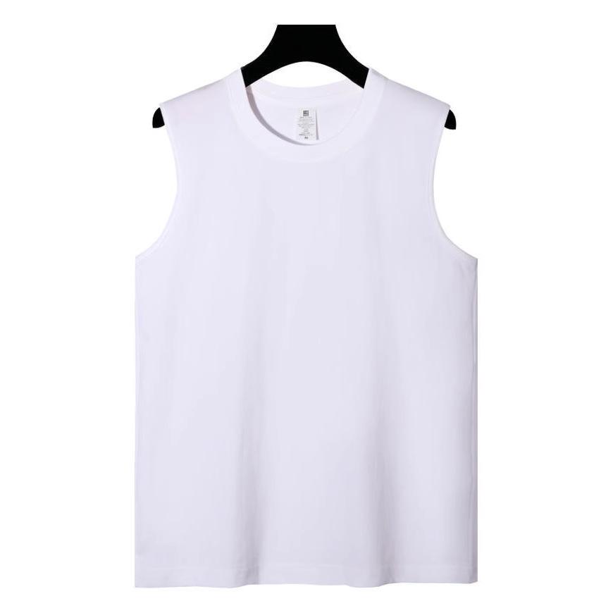 230g Pure Cotton Sleeveless Round Neck Sports Vest - Fitness & Basketball Training Top with Printed Logo.