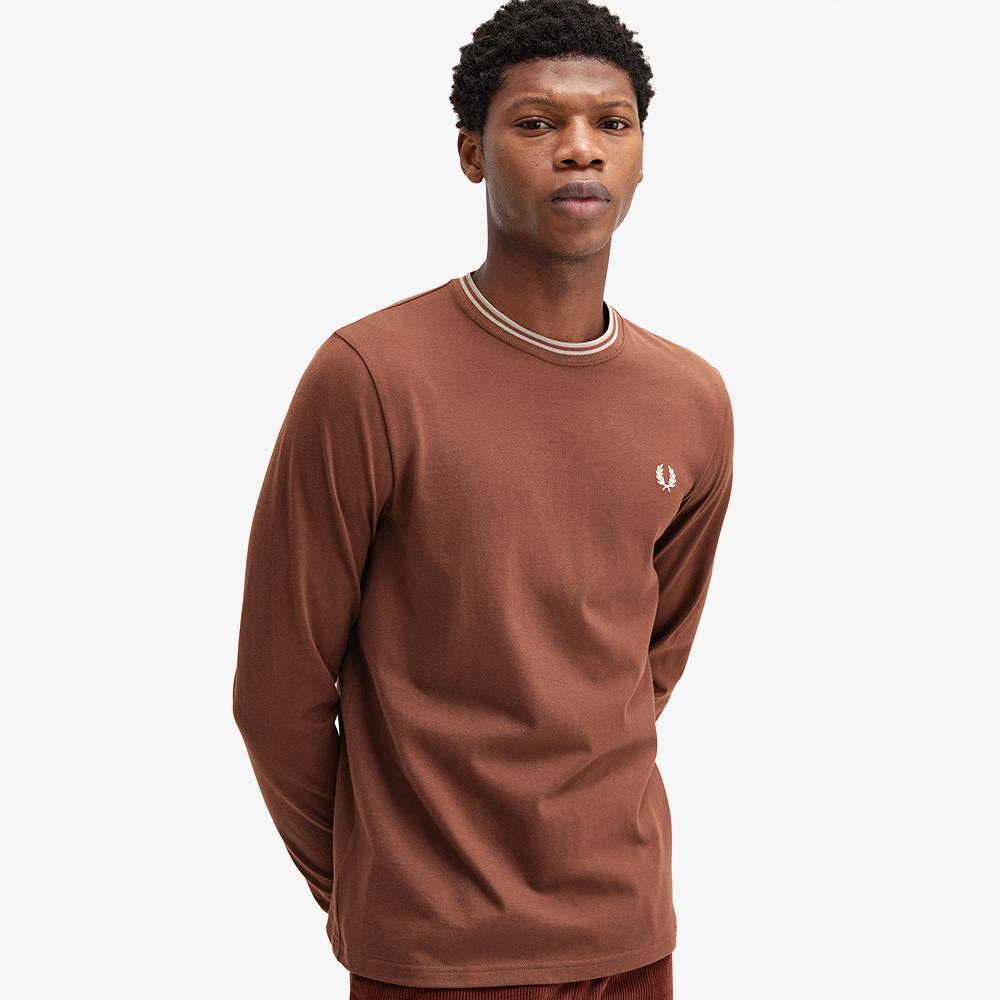 Fred Perry [Baseline] Long Sleeve Twin Tip T-Shirt - Whiskey Brown/Foreseeable Afpm2439602-W52